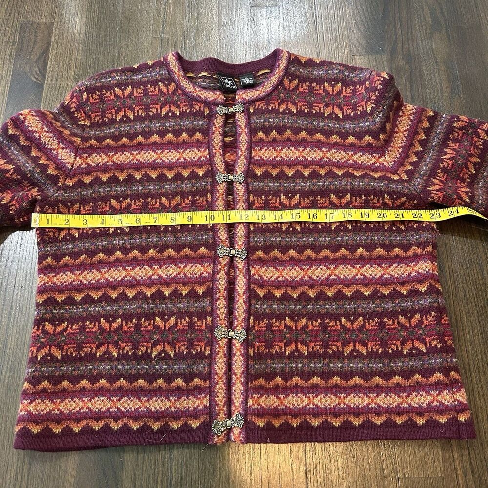 SKYR Womens XL Wool Knit Rainbow Fair Isle Clasp Cardigan Sweater - Picture 7 of 8